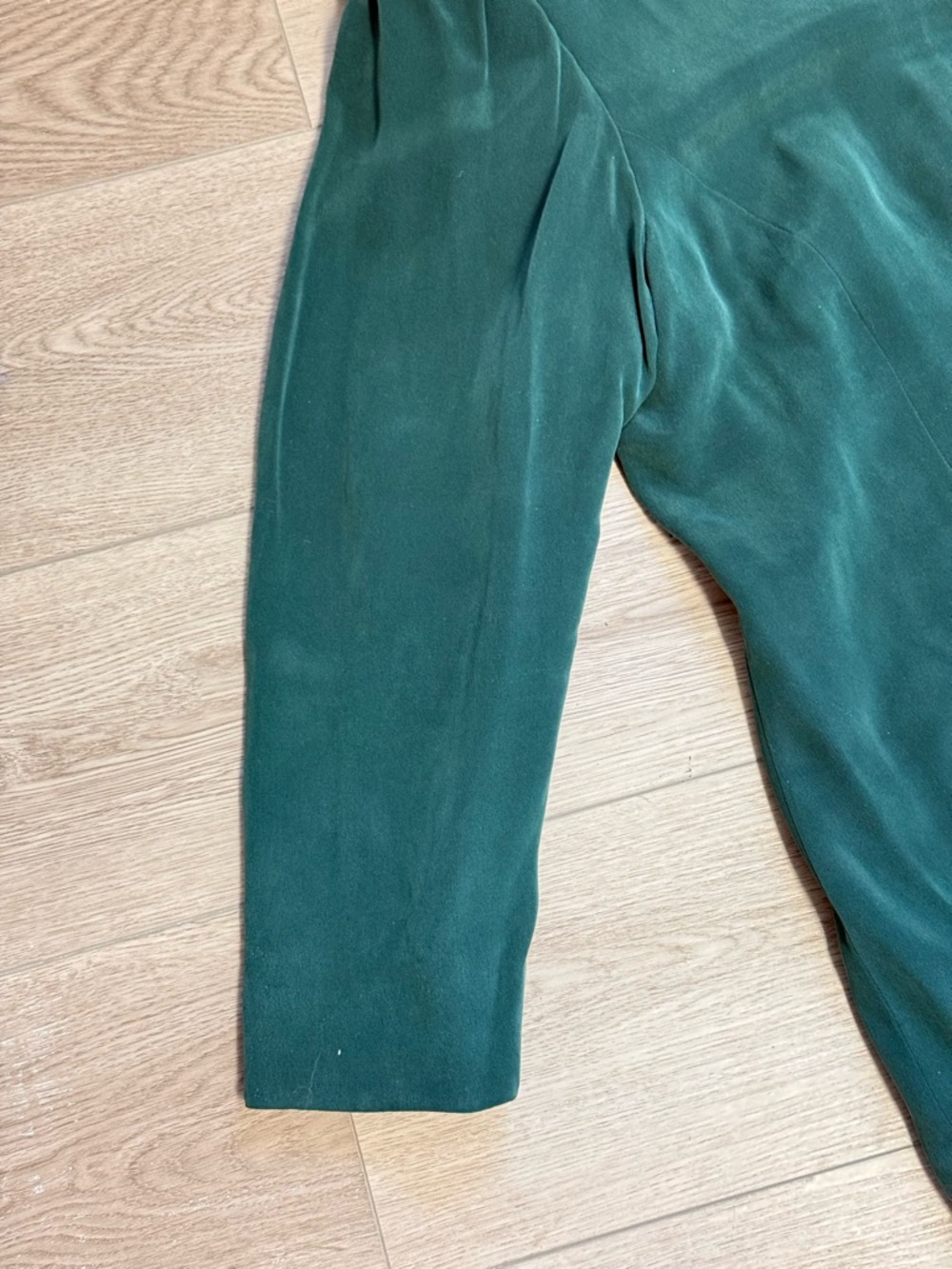 VTG. 100% Silk Green Jacket Mandarin Buttons Padded Shoulders Oversized Lined - Picture 5 of 7